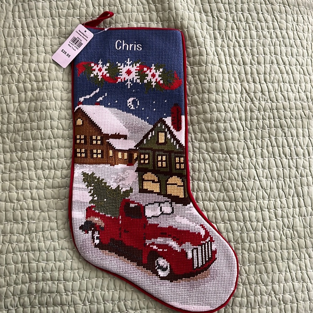 L.L. Bean NWT needlepoint stocking Monogrammed “Chris”